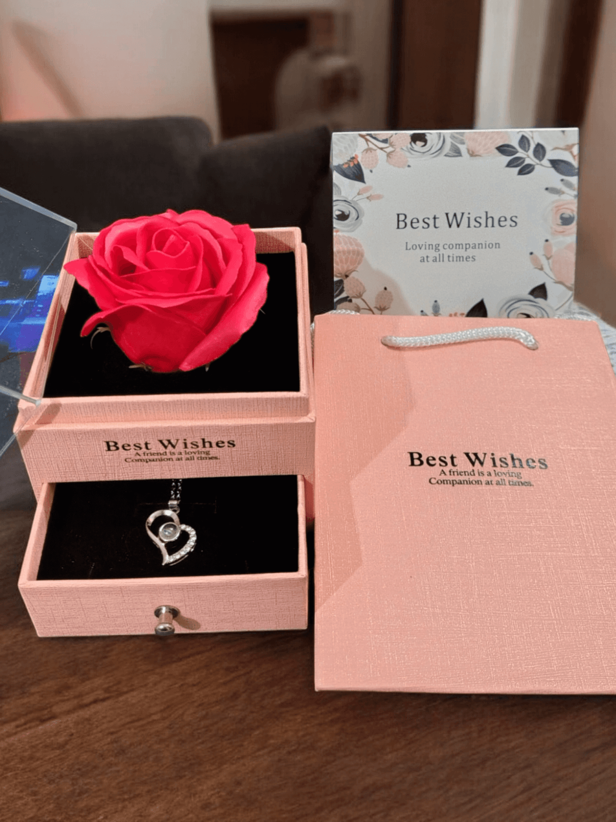 Large Size Soap Rose With Necklace [Pink Box]