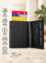 Crocodile Texture Card Wallet – Black - Image 2