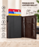 Crocodile Texture Card Wallet – Coffee Brown - Image 2