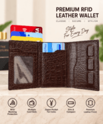 Crocodile Texture Card Wallet – Coffee Brown - Image 3