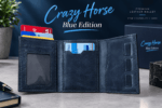Crazy Horse Leather Wallet – Blue Edition - Image 3