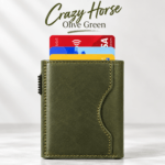 Crazy Horse Leather Card Wallet – Olive Green - Image 3