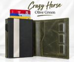 Crazy Horse Leather Card Wallet – Olive Green - Image 2