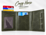 Crazy Horse Leather Card Wallet – Olive Green - Image 4