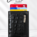 Crocodile Texture Card Wallet – Black