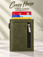 Crazy Horse Leather Card Wallet – Olive Green
